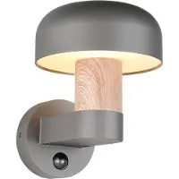 TRIO Lighting Utomhus vägglampa med rörelsesensor Fraser, Ljust trä, Aluminium / grå / zink