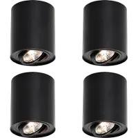 QAZQA Set med 4 moderna takspotlights svarta justerbara AR70 - Rondoo Up