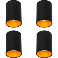 QAZQA Set med 4 moderna spotlights svart med guld GU10 50mm - Deep
