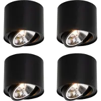 QAZQA Set med 4 moderna svarta vrid- och lutbara takspotlights AR111 - Rondoo Up