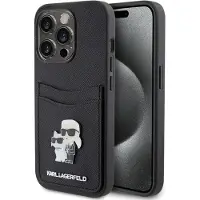 Karl Lagerfeld Saffiano Cardslot Karl&Choupette Metal Pin fodral för iPhone 15 Pro - svart