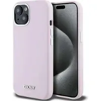 DKNY MagSafe-fodral i flytande silikon med liten metalllogotyp för iPhone 15 / 14 / 13 – Rosa