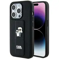 Karl Lagerfeld Gripstand Saffiano Karl&Choupette Pins fodral för iPhone 13 Pro / 13 - svart