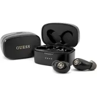GUESS GUTWSJL4GBK TWS Bluetooth-hörlurar + svart/svart 4G-dockningsstation