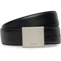 Calvin Klein Pebbled Leather Plaque Buckle Belt