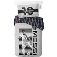 BrandMac Messi sängkläder - 100% bomull - Barnsängkläder 140x200 cm - Grått fotbollsängkläder