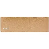 BOSS Grained-leather double pen pouch with metal logo