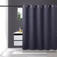 Lutas Vattentätt Duschdraperi med Linne-look Tjockt Set Inga Borrhål Badrumsavdelningsgardin 200*200cm blå