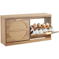 Vevor Skobänk för entrén, 988 x 240 x 500 mm rottingliknande skobänk med fällbara lådor, 180 kg skohylla med dynor, 4 fack och rottingdörrar, för hall, vardagsrum, sovrum