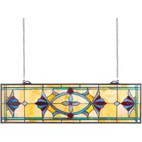 Vevor Glaspanel i målat glas, 813 x 250 mm, hängande överljuspanel i Tiffany-stil med kedja, stor horisontell rektangulär glaspanel i färgat glas, traditionellt konsthantverk för köksinredning
