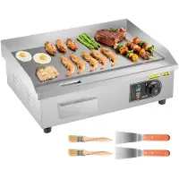 Vevor Kommersiell elektrisk grill, 535×300 mm, 3200 W, 50–300 °C justerbar temperaturkontroll, rostfritt stål (yttre skal), kommersiell platt grillpanna, levereras med 2 skrapor, 2 borstar och 4 fötte