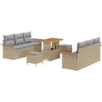 vidaXL Trädgårdsoffset med kudde med lagring 9 pcs Beige och Ljusgrå