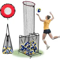 Vevor Volleybollträningsutrustning, vinkel- och höjdjusterbar volleybolltränare, bärbart träningsnät med vagn, hjul, bärväska, inomhus- och utomhusmålnät för servering med spikar
