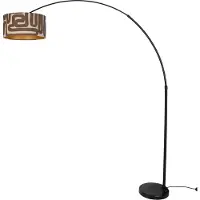 QAZQA Golvlampa svart med brun- och beigefärgad randig skärm 50 cm - XXL
