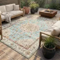 FRAAI Vintage utomhusmatta | Santo Medaillon ljusblå | 200x290 cm | Polyester | Blommig | Rektangulär |