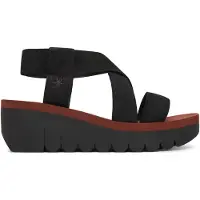 Fly london Dam YABI922FLY Svart tegel Cupido Lädersandaler Espadrille Plattform Kilar