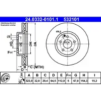 Ate Bromsskiva 24.0332-0101.1 fram, slits, ventilerad, 1 Stycke