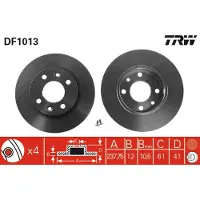 TRW Bromsskiva DF1013 fram, full, 1 Stycke
