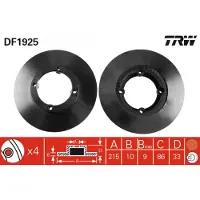 TRW Bromsskiva DF1925 fram, full, 1 Stycke