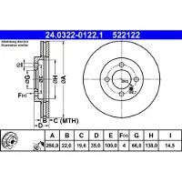 Ate Bromsskiva Power Disc 24.0322-0122.1, 1 Stycke