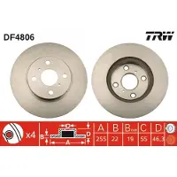 TRW Bromsskiva DF4806 fram, ventilerad, 1 Stycke
