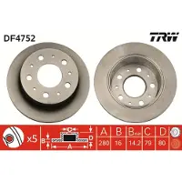 TRW Bromsskiva DF4752 bak, full, höggradigt förkolnad, 1 Stycke
