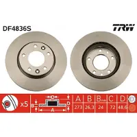 TRW Bromsskiva DF4836S fram, ventilerad, 1 Stycke