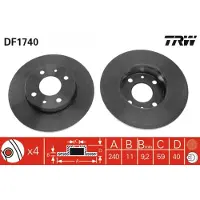 TRW Bromsskiva DF1740 fram, full, 1 Stycke