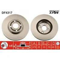 TRW Bromsskiva DF4317 fram, ventilerad, 1 Stycke