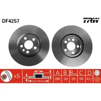 TRW Bromsskiva DF4257 fram, ventilerad, 1 Stycke