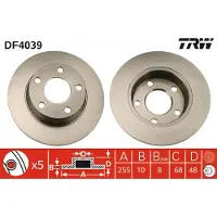 TRW Bromsskiva DF4039 bak, full, 1 Stycke