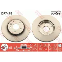 TRW Bromsskiva DF7475 fram, ventilerad, 1 Stycke