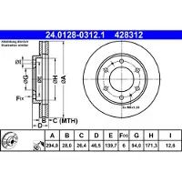 Ate Bromsskiva 24.0128-0312.1 fram, ventilerad, 1 Stycke