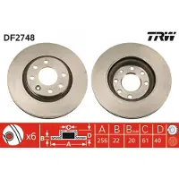 TRW Bromsskiva DF2748 fram, ventilerad, 1 Stycke