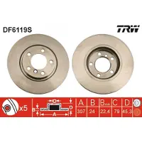 TRW Bromsskiva DF6119S fram, ventilerad, höggradigt förkolnad, 1 Stycke