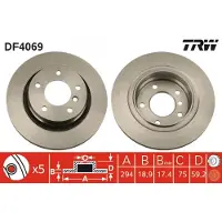 TRW Bromsskiva DF4069 bak, ventilerad, 1 Stycke