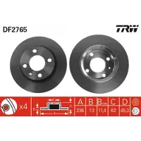 TRW Bromsskiva DF2765 fram, full, 1 Stycke