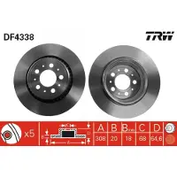 TRW Bromsskiva DF4338 bak, ventilerad, 1 Stycke