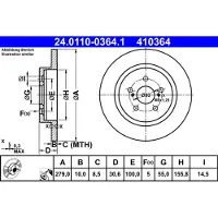 Ate Bromsskiva 24.0110-0364.1 bak, full, 1 Stycke