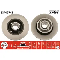 TRW Bromsskiva DF4274S bak, full, 1 Stycke