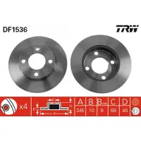 TRW Bromsskiva DF1536 bak, full, 1 Stycke