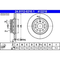 Ate Bromsskiva 24.0112-0210.1 bak, full, 1 Stycke