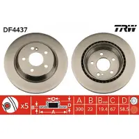 TRW Bromsskiva DF4437 bak, ventilerad, höggradigt förkolnad, 1 Stycke