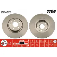 TRW Bromsskiva DF4025 fram, full, 1 Stycke