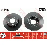 TRW Bromsskiva DF4196 bak, full, 1 Stycke