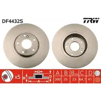 TRW Bromsskiva DF4432S fram, ventilerad, 1 Stycke