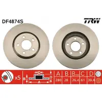 TRW Bromsskiva DF4874S fram, ventilerad, 1 Stycke