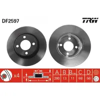 TRW Bromsskiva DF2597 fram, full, höggradigt förkolnad, 1 Stycke
