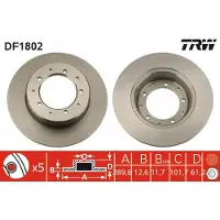 TRW Bromsskiva DF1802 bak, full, 1 Stycke