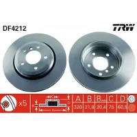 TRW Bromsskiva DF4212 bak, ventilerad, 1 Stycke